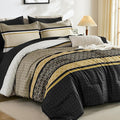 WONGS BEDDING Yellow Black Queen Comforter Set 7 Pieces, Boho Striped Bed in a by WONGSBEDDING