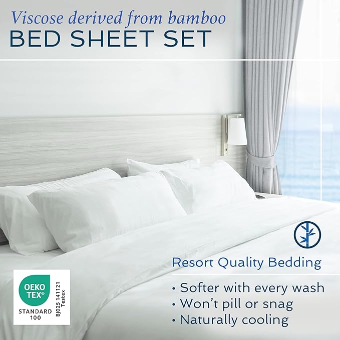 Hotel Sheets Direct 4 Piece Bed Sheet Set Queen Size, 100% Viscose Derived from - Image 2