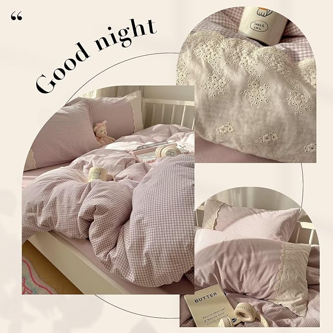 mixinni Purple White Gingham Duvet Cover Twin Size - Image 5
