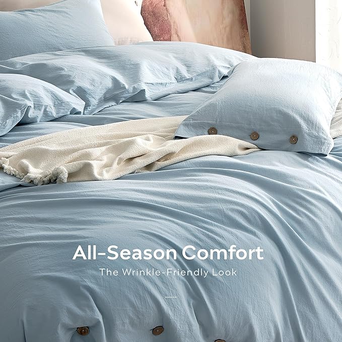 JELLYMONI 100% Washed Cotton Duvet Cover Full – Soft, Breathable Linen-Look - Image 5