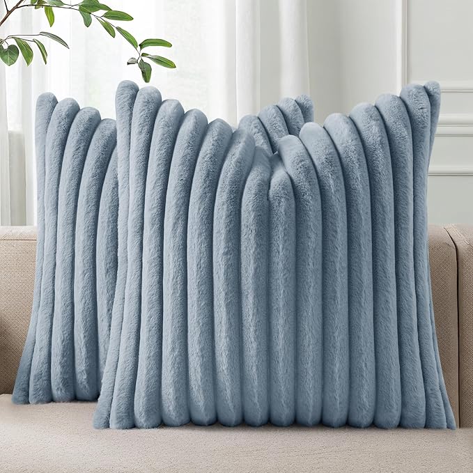 Pallene Faux Fur Plush Throw Pillow Covers 24x24 Set of 2, Luxury Soft Fluffy by PALLENE