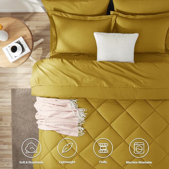 CozyLux King Size Comforter Set Mustard Yellow - Image 2