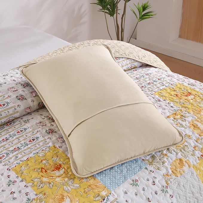 Anibedding Yellow Patchwork Quilt Set King Size Boho Floral Plaid Bedspread - Image 6