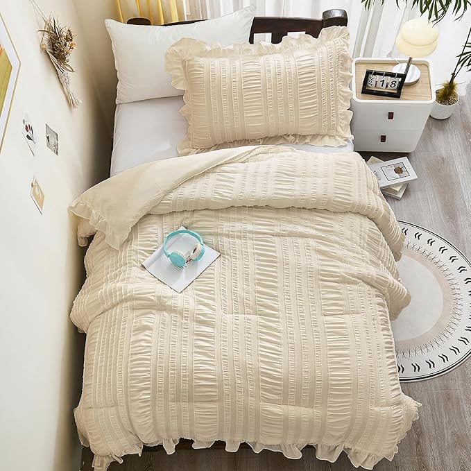 WONGS BEDDING Comforter Set Twin, 3 Pieces Ruffle - Image 6