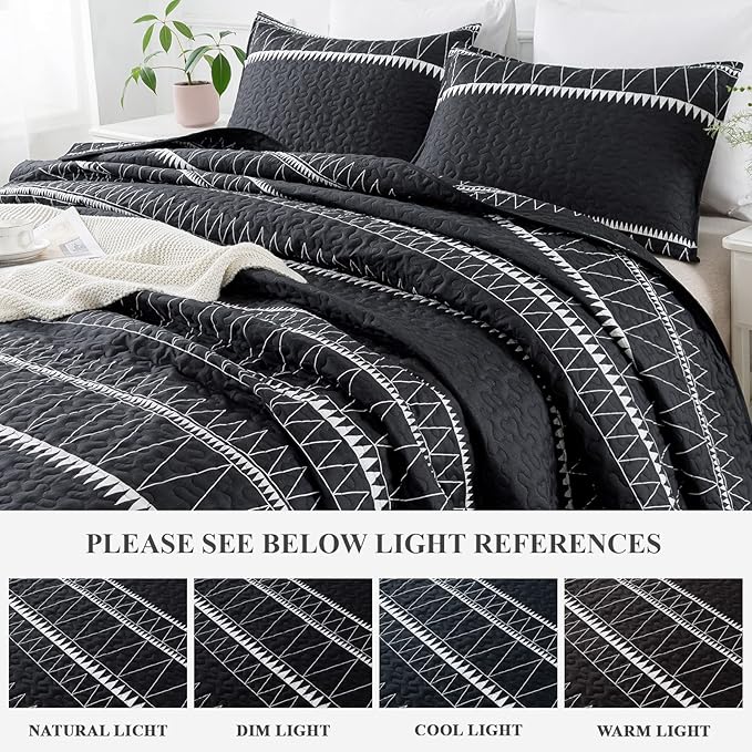 Andency Black Oversized Super King Quilt Set, 3 Pieces Boho Lightweight Soft - Image 4