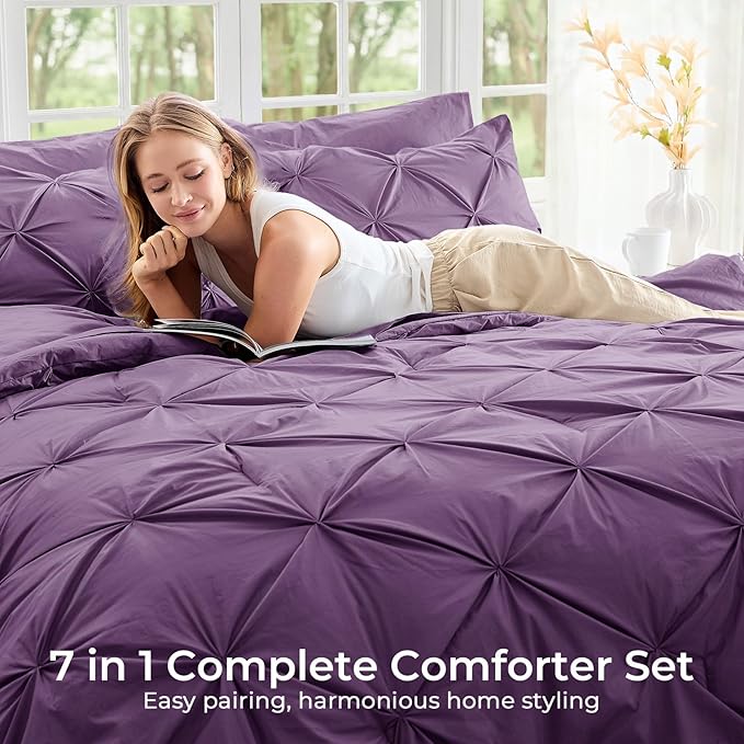 Sasttie Full Size Comforter Set, 7-Piece Bed in a Bag Double, Pintuck Bedding - Image 6