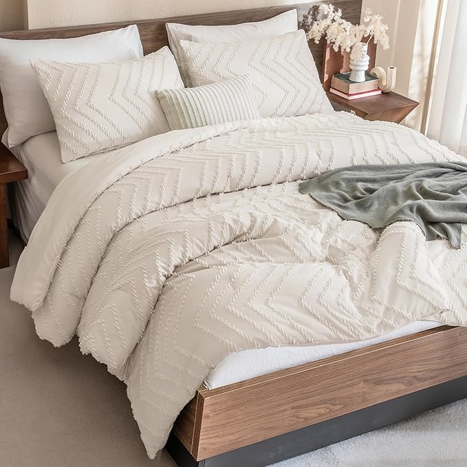 Andency Oversized Queen Comforter Set, 3 Pieces Aesthetic Chevron Farmhouse by Andency