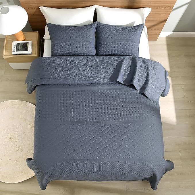 HORIMOTE HOME Steel Blue Twin Size Quilt Set - Image 5