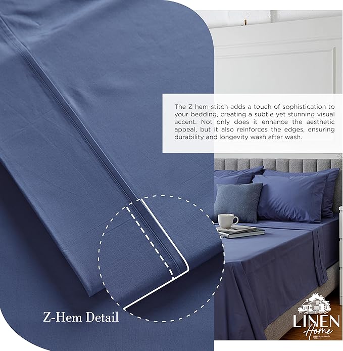 Linen Home 100% Cotton Percale Sheets King Size, Dark Blue, Deep Pocket - Image 3