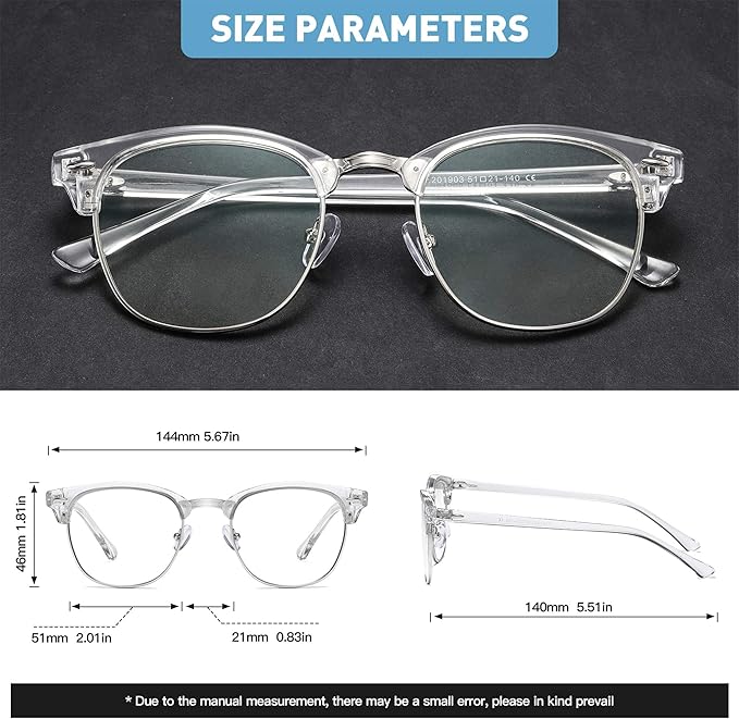 Blue Light Blocking Glasses Vintage Half Frame UV Clear Lens Anti Eyestrain - Image 2