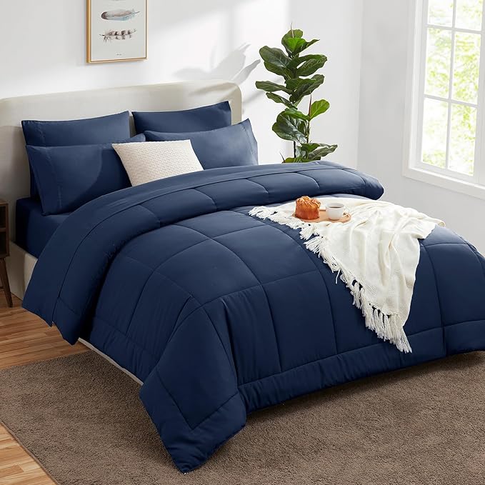 CozyLux King Size Comforter Set Navy Blue, 7 Pieces Bed in a Bag, All Season - Image 8