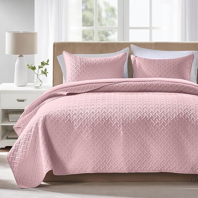 FLYMME Queen Quilt Bedding Set Pink Lightweight Bedspreads Full Size, Soft by FLYMME