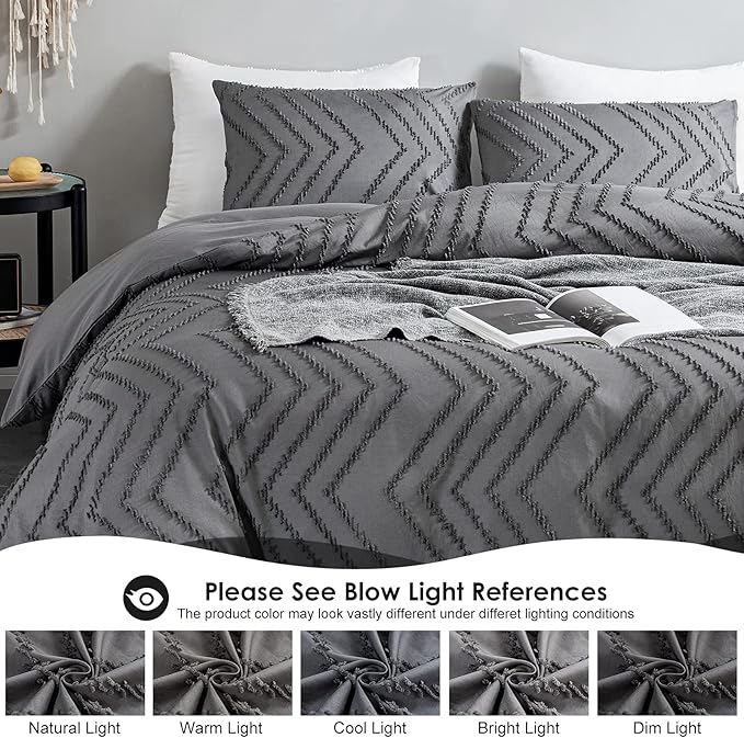 WARMDERN Boho Duvet Cover Set, Tufted Bedding Duvet Covers Soft Washed - Image 9