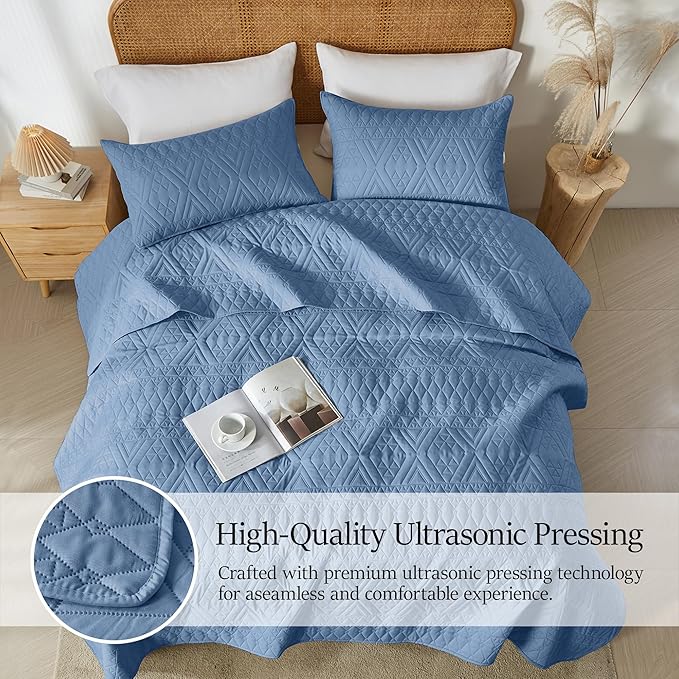 akkialla Twin Quilt Set, Boho Style in a Solid Color, Bluish Grey Lightweight - Image 5