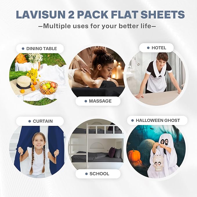 Lavisun King Flat Sheets 2 Pack, Hotel Quality Flat Bed Sheets, Brushed - Image 6