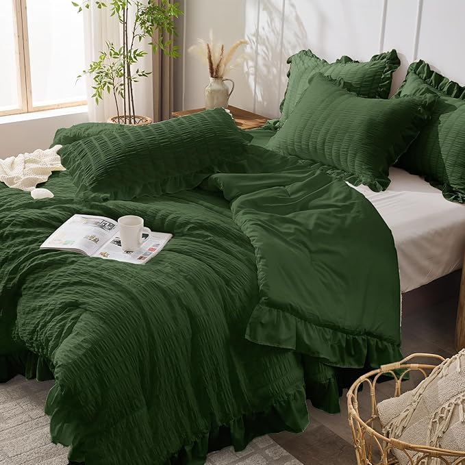 JOLLYVOGUE Dark Green Twin Size Comforter Set, 2 Pieces Seersucker Lightweight - Image 7