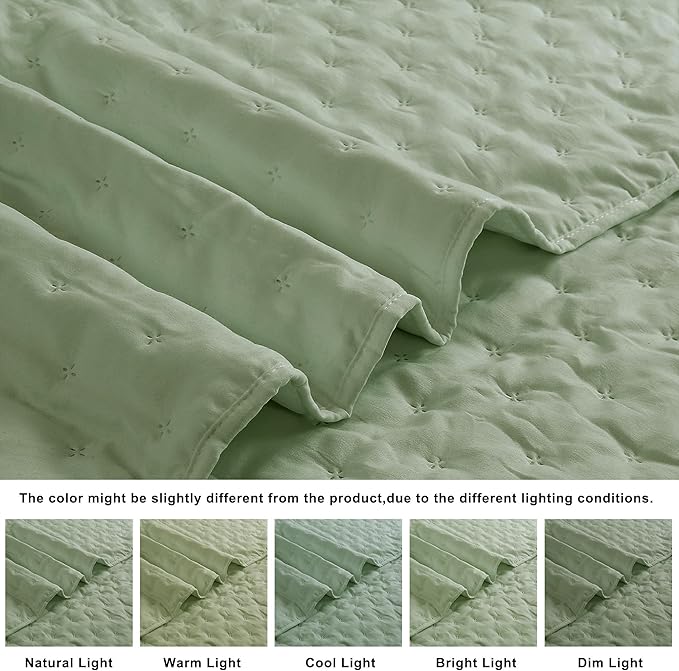 ROARINGWILD Sage Green Oversized King Size Quilt Bedding Set, California Cal - Image 5