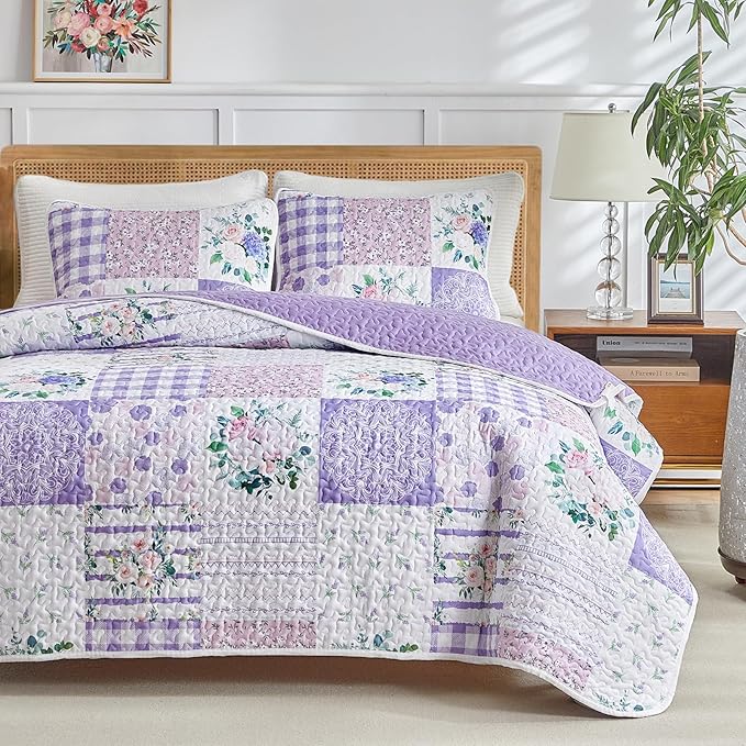 Joyreap 3 Pieces Floral Patchwork Quilt Set California King, 102x114 inches- - Image 3