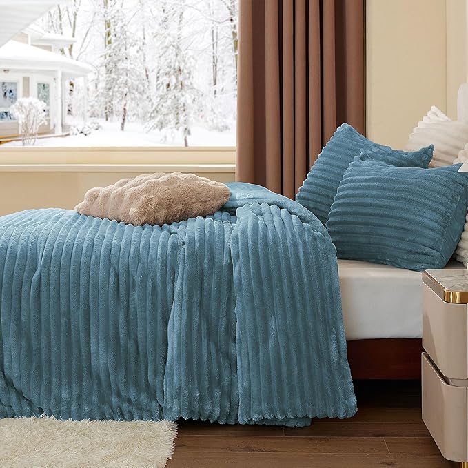 BEDELITE Fleece Twin Comforter Set -Super Soft & Warm Fluffy Blue Fog Bedding - Image 4