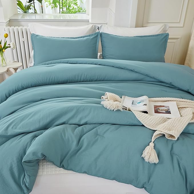Litanika Oversized King Comforters Grayish Teal Super King Plus Size, 3 Pieces by Litanika