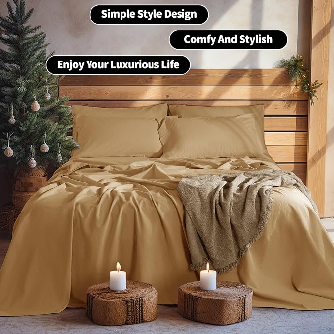 LBRO2M 100% Pure Linen Sheet Set Deep Pocket Up to 16" Bed Sheets Sets - Image 8