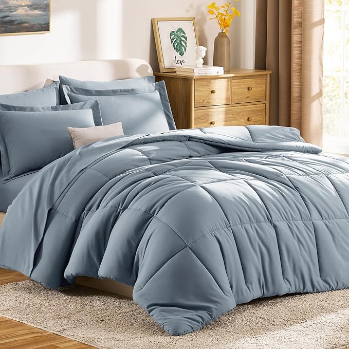 CozyLux Oversized King Comforter Sets Grayish Blue, 7 Pieces Bed in a Bag - Image 9