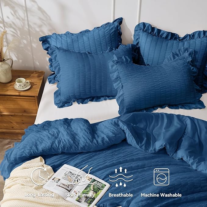 JOLLYVOGUE Teal Twin Size Comforter Set, 2 Pieces Seersucker Lightweight Fluffy - Image 2