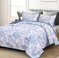 WONGS BEDDING Botanical Quilt Set California King Size, 3 Pieces Blue Toile by WONGSBEDDING