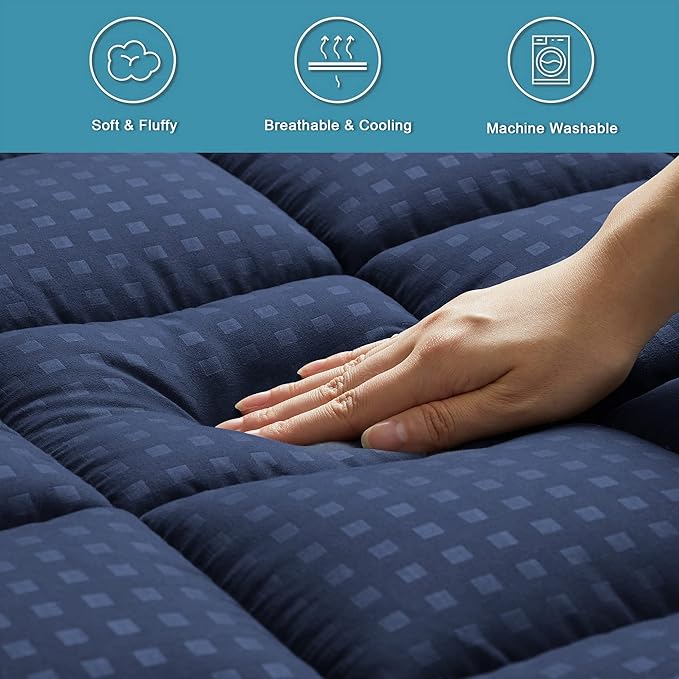 HYLEORY Full XL Mattress Pad Quilted Fitted Mattress Protector Cooling Pillow - Image 4