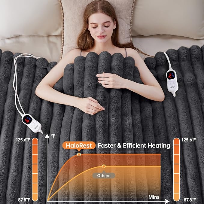 Heated Blanket Queen Size, Faux Fur Cozy Heating Blanket - Image 4