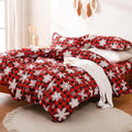 JSD Red Buffalo Plaid Snowflakes Duvet Cover Set Queen Size, 3 Piece Christmas by JSD