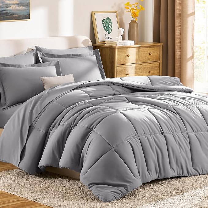 CozyLux Queen Comforter Set Grey - Image 9