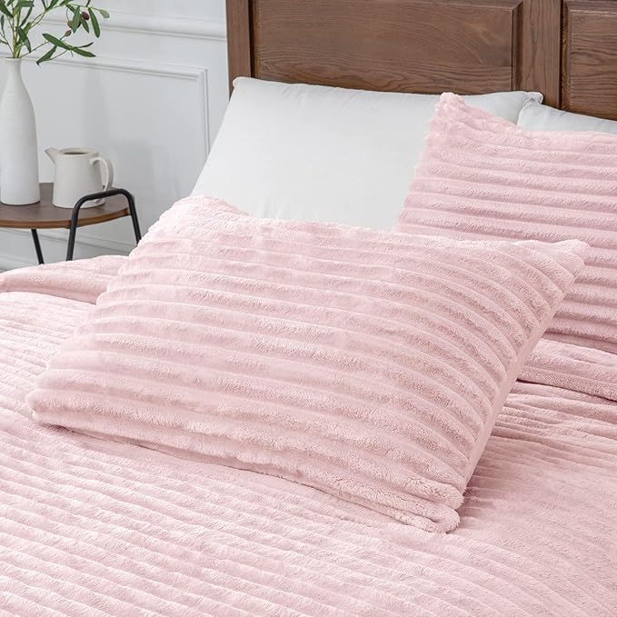 BEDELITE Fleece Full Comforter Set -Super Soft & Warm Fluffy Pink Bedding - Image 6
