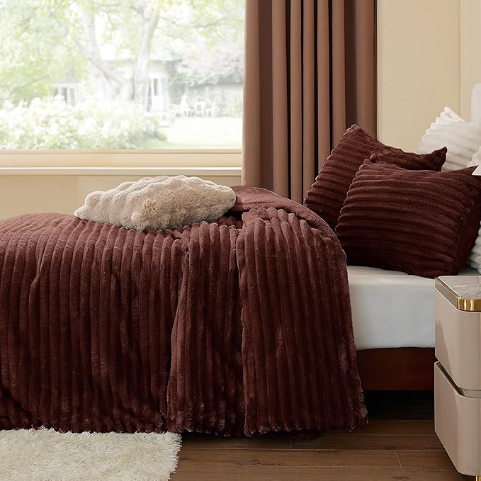 BEDELITE Fleece King Comforter Set -Super Soft & Warm Fluffy Hot Chotolate - Image 4