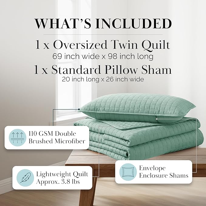 Southshore Fine Living, Inc. Twin Quilt Coverlet Bedding Set, Soft Brushed - Image 2