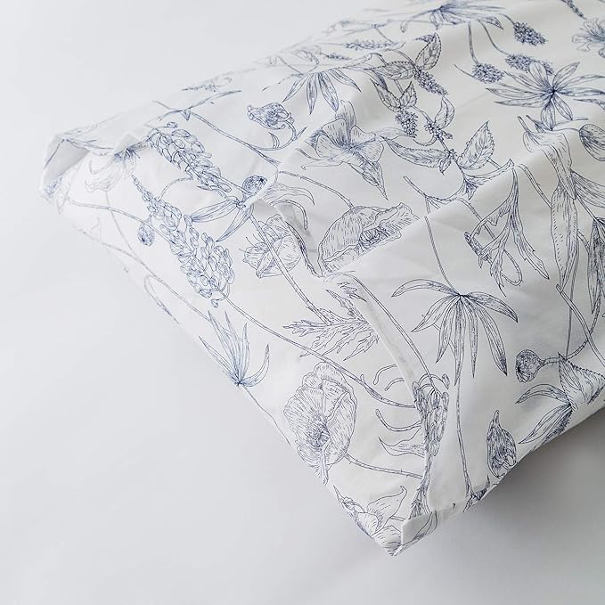 SUSYBAO Blue White Flower Duvet Cover King 100% Cotton 3 Pcs Set 1 Vintage Navy - Image 6