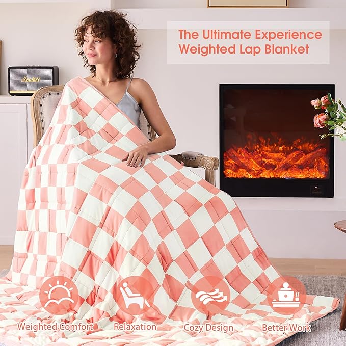 Pink Checkered Weighted Blanket - Image 3