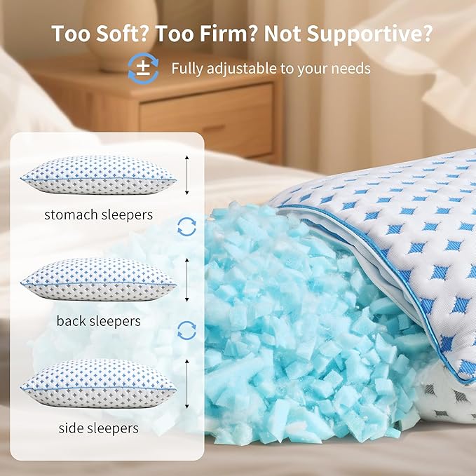Memory Foam Pillows 2 Pack – Adjustable Loft Cooling Pillows Queen Size Set of 2 - Image 6