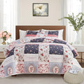 Patchwork Quilt Set Full/Queen Size, 3 Pieces Pink Purple Floral Plaid Summer by Flysheep