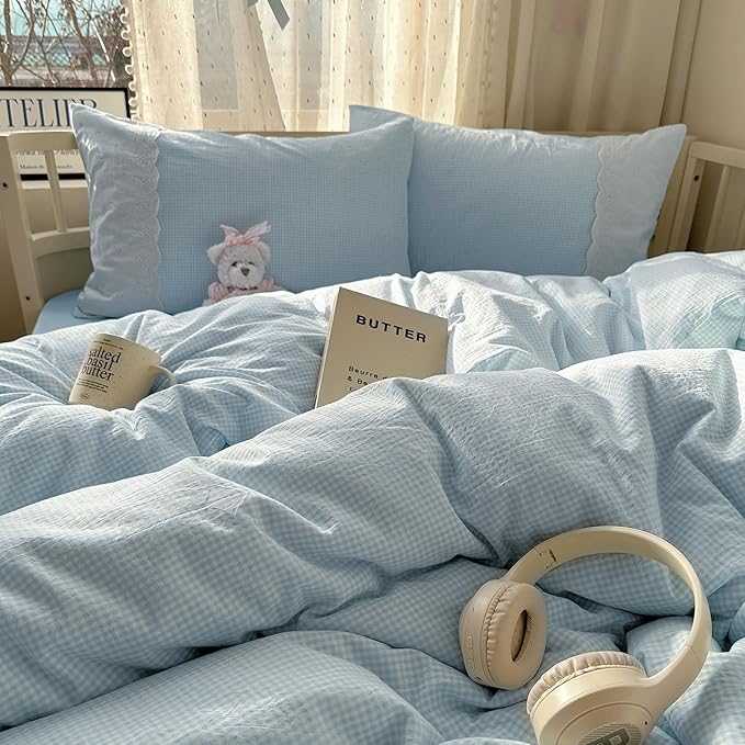 mixinni Blue Gingham Duvet Cover Full Size - Image 6