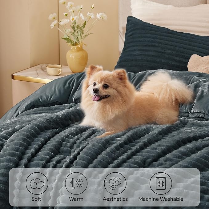 BEDELITE Fleece King Comforter Set -Super Soft & Warm Fluffy Dark Grey Bedding - Image 3