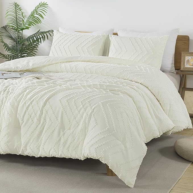 Andency Ivory Comforter Set King Size, Boho Soft Warm Tufted Bedding Comforter - Image 2