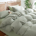 Nayoroom Gingham Duvet Cover Queen Size 100% Washed Cotton Green Plaid by Nayoroom