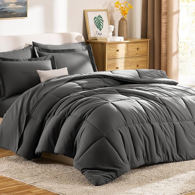CozyLux Oversized Queen Comforter Sets Dark Grey, 7 Pieces Bed in a Bag - Image 9