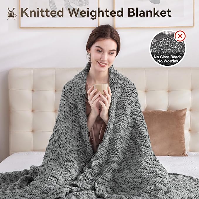 Knitted Weighted Blanket for Adult, No Beads Heavy Blanket 70” x 90'' 20lbs - Image 5