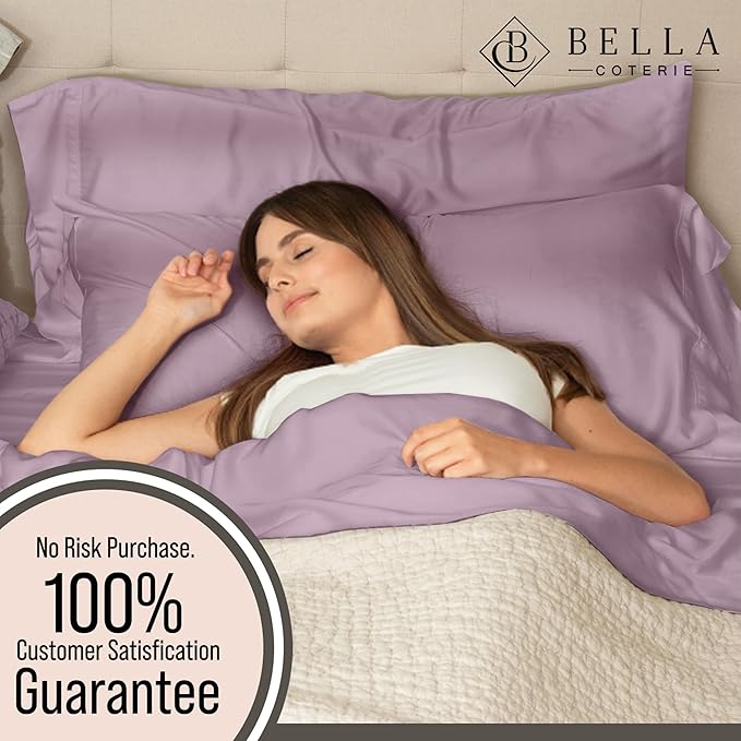 Bella Coterie Luxury Bamboo Viscose Full Size Sheet Set | 100% Organically Grown | Ultra Soft | Cooling for Hot Sleepers | 18" Deep Pocket [Lilac]
