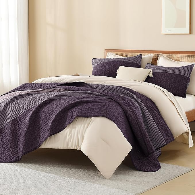 Litanika California King Quilt Set Purple and Grey - Image 4