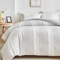 WARMDERN Light Grey Striped Weave Duvet Cover King Size, Microfiber Textured by WARMDERN