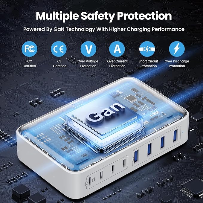 USB C Charger 200W USB C Charger Block,Upgraded GaN III 8-Port Fast Charging Station Hub,PD 65W Laptop Charging Adapter Compatible with MacBook Pro/Air,DELL,Steam Deck,iPhone 16/15/14,Galaxy S23/22-DeskoryOffice