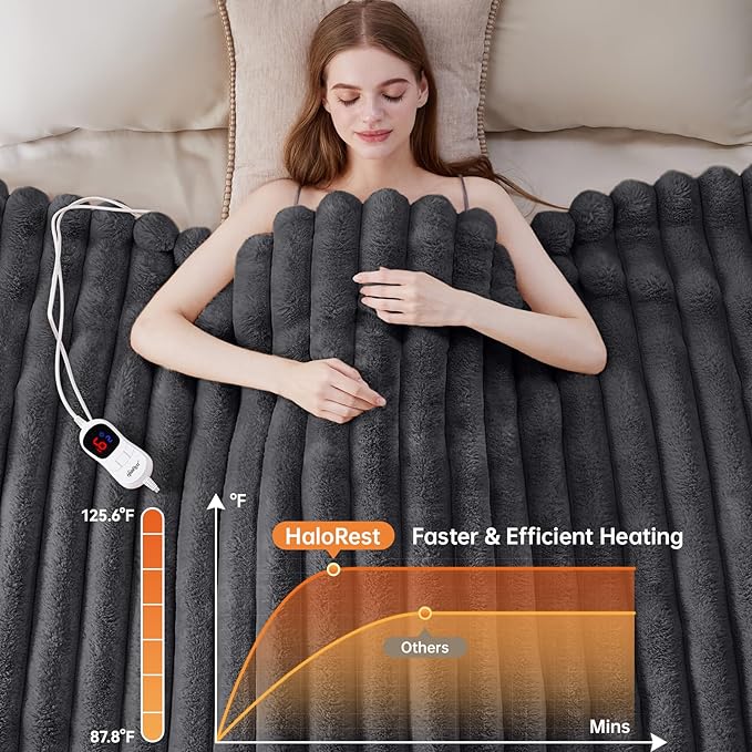 Heated Blanket Twin Size, Faux Fur Cozy Heating Blanket - Image 4